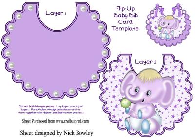 Cute Elephant with Rattle on Lilac Star Bib