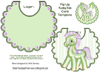 Little Green Pony with Pink Mane, on Striped Bib