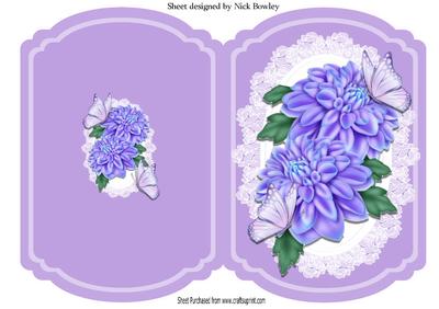 Pretty Lilac Chrysthanthemums on Lace with Butterflies
