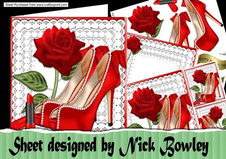 Bows & Pearls Lovely Red Shoes with Red Rose on Lace 8x8 Kit