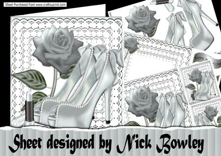 Bows & Pearls Lovely Silver Shoes with Silver Rose 8x8 Kit