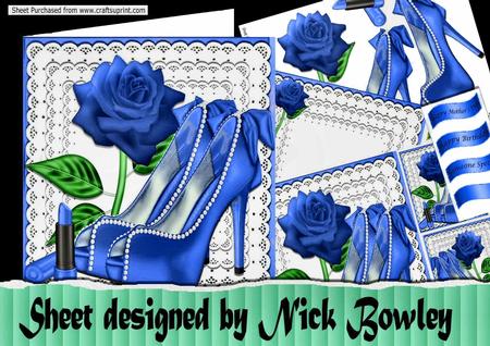 Bows & Pearls Lovely Blue Shoes with Blue Rose 8x8 Kit
