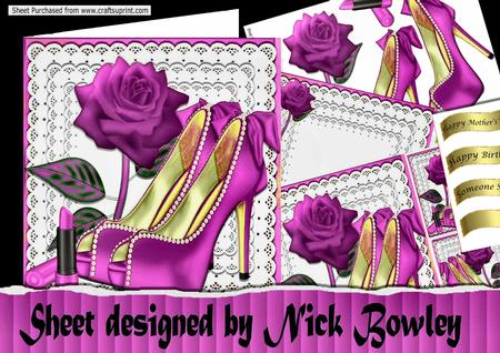 Bows & Pearls Lovely Cerise Shoes with Cerise Rose 8x8 Kit
