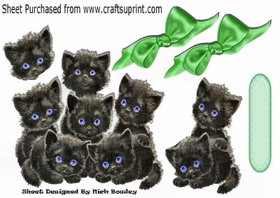 Cute Black Kittens with Green Bows A4