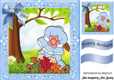 Little Bonnet Girl Playing with Leaves in the Meadow 8x8
