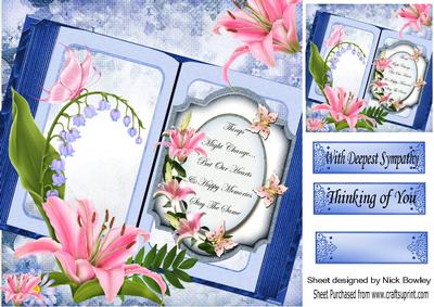 Pink Lilies and Butterfies on a Book 8x8