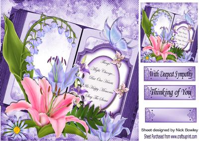 Lilac/pink Lilies and Butterfies on a Book 8x8