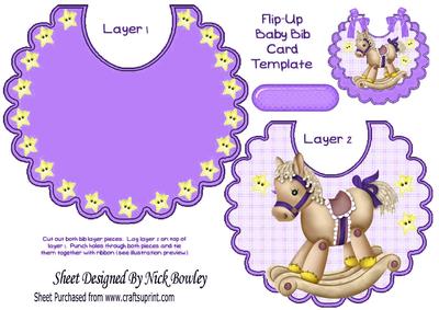 Lovely Rocking Horse with Stars on a Purple Bib