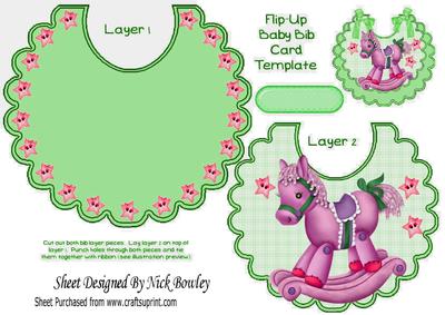 Lovely Pink Rocking Horse with Stars on a Green Pink Bib