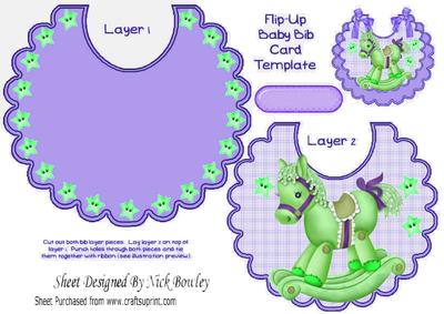 Lovely Green Rocking Horse with Stars Purple Bib