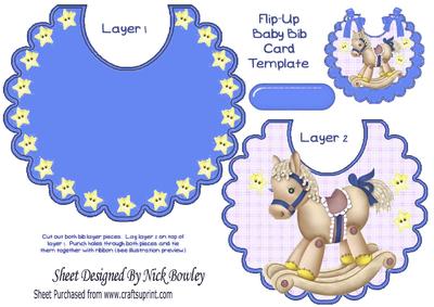 Lovely Rocking Horse with Stars on a Blue Bib