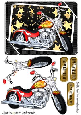 Customized, Motorbike with Flames and Gold Stars in Frame