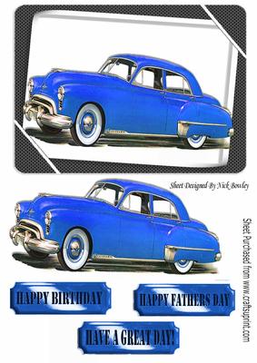 1949 Blue Oldsmobile Vintage Car in Frame