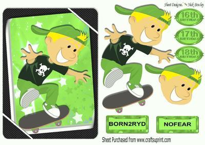 Born2ryd, Nofear on Skateboard with Boy in Green