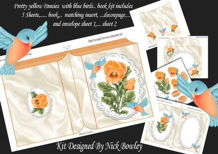 Pretty Peach Pansies with Blue Birds on Lace Kit