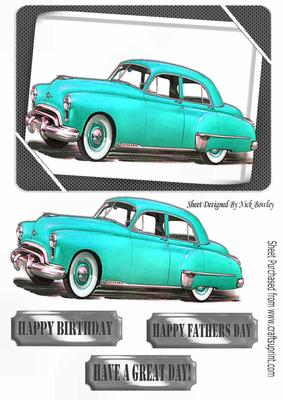 1949 Turq Oldsmobile Vintage Car in Frame