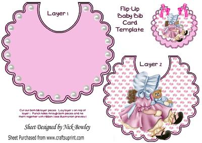 Little Bonnet Girl with Her Teddy on a Pink Bow Bib