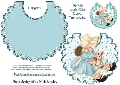 Little Bonnet Girl with Bunny on a Turq Star Bib