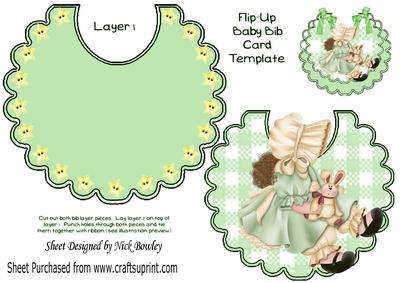Little Bonnet Girl with Bunny on a Green Check Bib