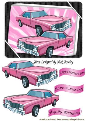Pink Cadillac Automobile in Funky Frame