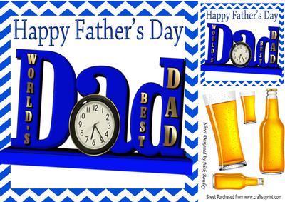 Best Dad with Pint of Beers, in Blue Chevron Frame 8x8