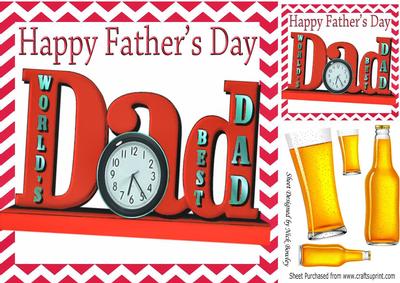 Best Dad with Pint of Beers, in Red Chevron Frame 8x8