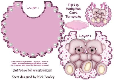 Gorgeous Little Pink Bears (twins) on Star Bib