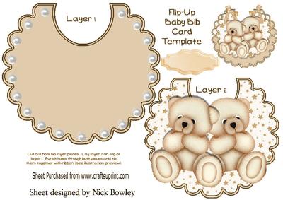 Gorgeous Little Beige Bears (twins) on Star Bib