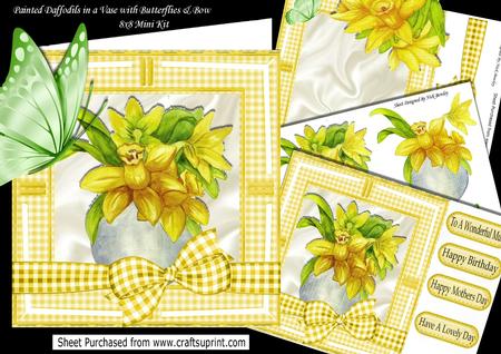 Pretty Painted Daffodils with Butterflies in a Bowl 8x8 Mini