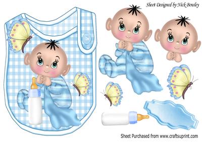 Cute Baby Boy with His Blanket and Butterflies Bib
