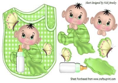 Cute Baby Boy with His Blanket and Butterflies Green Bib