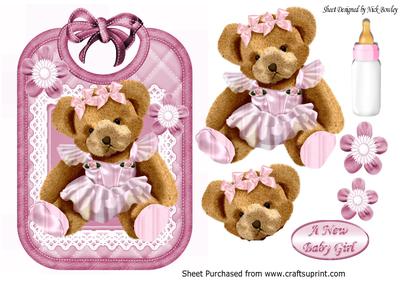 Gorgeous Little Teddy in Pink Tutu, with Bottle on Bib