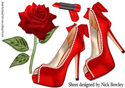 Pretty Red and Pearl Shoes on Lace with Rose A4