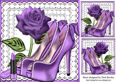 Pretty Purple and Pearl Shoes on Lace with Rose 8x8