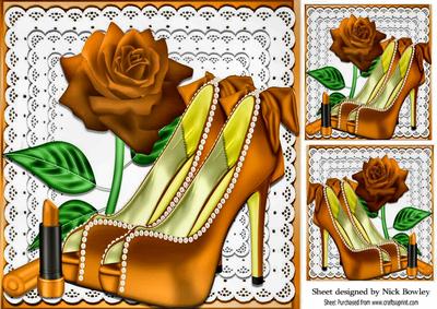 Pretty Orange and Pearl Shoes on Lace with Rose 8x8