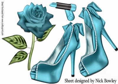 Pretty Turq and Pearl Shoes on Lace with Rose A4