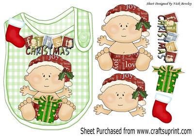 Baby Boys 1st Christmas with His Stocking on a Bib