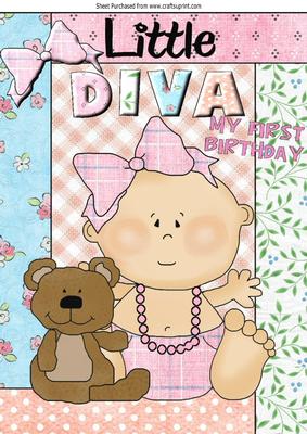 My 1st Birthday Little Baby Diva in Patchwork Frame A4