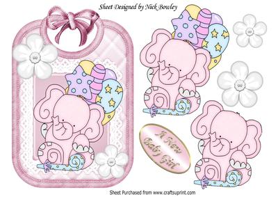 Cute Pink Ele on Lace Bib with Ballooons