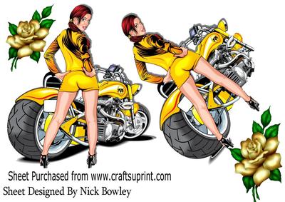 Biker Babe in Yellow Hot Pants Lowrider Bike A4