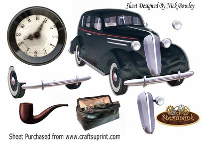 1936 Black Sedan Vintage Car with Steampunk A4