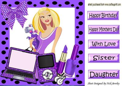 Trendy Lady with Her Pooch and Purple Gadgets 8x8