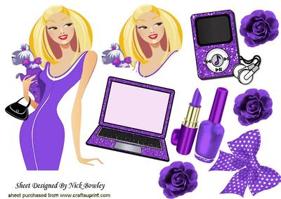 Trend Lady with Her Pooch and Purple Gadgets A4