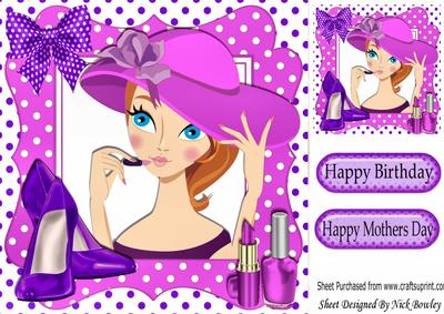 Pretty Lady with Her Lippy and Pink Hat 8x8