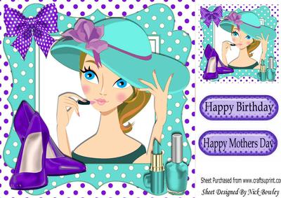 Pretty Lady with Her Lippy and Turq Hat 8x8