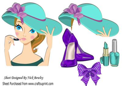 Pretty Lady with Her Lippy and Turq Hat A4