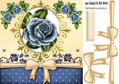 Pretty Blue Rose with Gold Bow in Ornate Frame 8x8