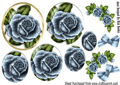 Pretty Blue Rose Pyramids with Roses & Bow A4