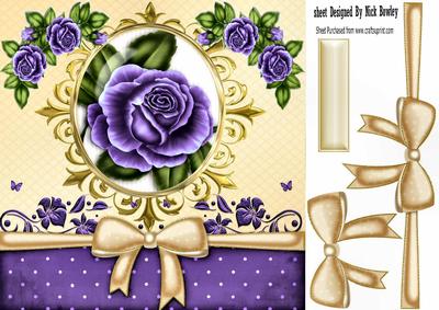 Pretty Purple Rose with Gold Bow in Ornate Frame 8x8