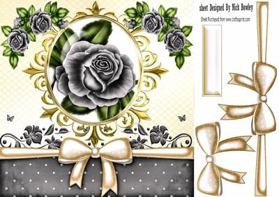 Pretty Silver Rose with Gold Bow in Ornate Frame 8x8
